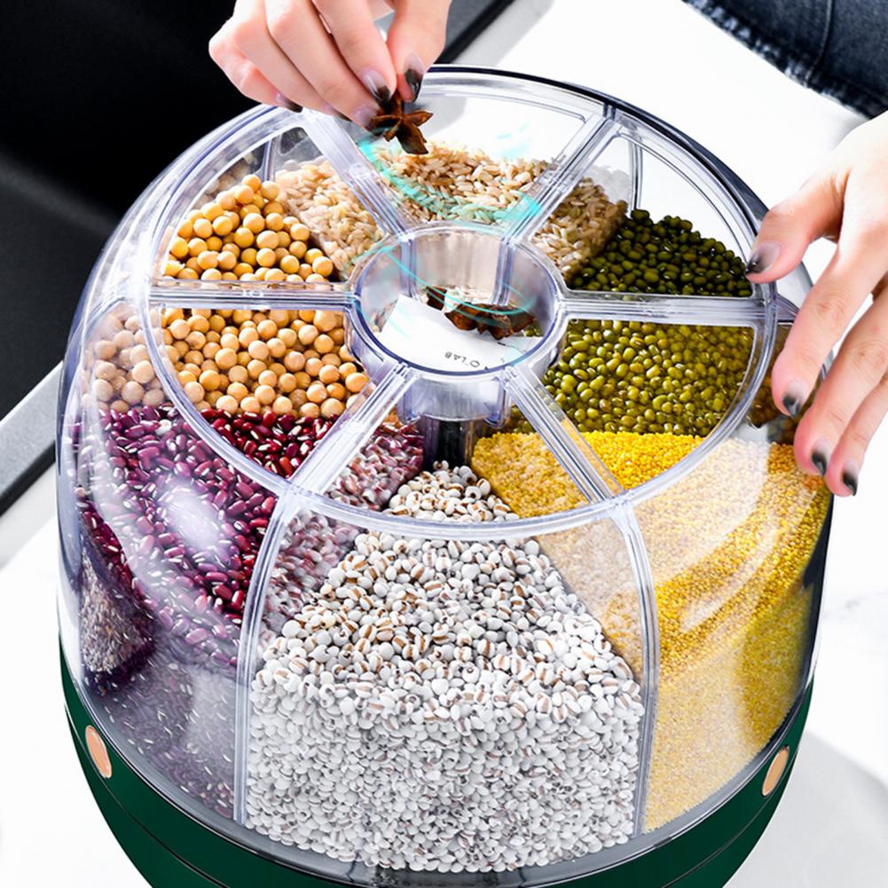 Storage Holder Large Capacity One Button Opening Rotating Good Sealing Food Grade Storage Detailed Division Design Grain Jar