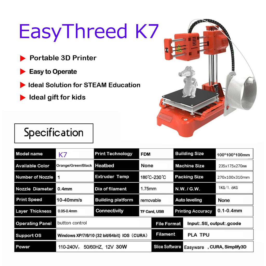 Easythreed K10 Poetable 3d Printer Portable Printer Children Eductaion Gift Small 3D Printer DIY Impresora Drukarka Stampante