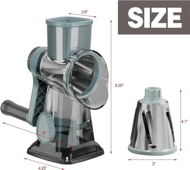 2026 3-in-1 Rotary Cheese Grater Multifunctional Manual Veg Slicer Nut Grinder Kitchen Essential Tool