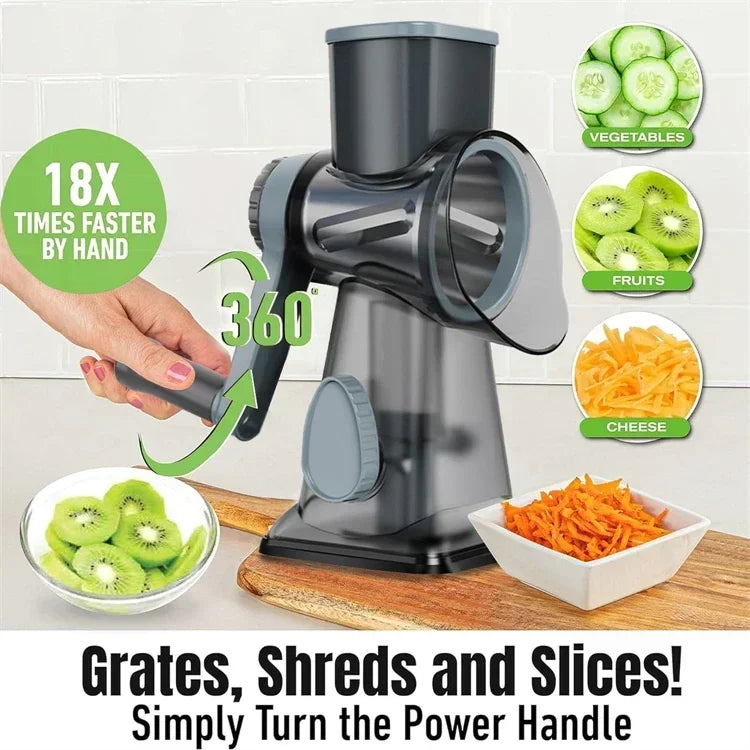 2026 3-in-1 Rotary Cheese Grater Multifunctional Manual Veg Slicer Nut Grinder Kitchen Essential Tool