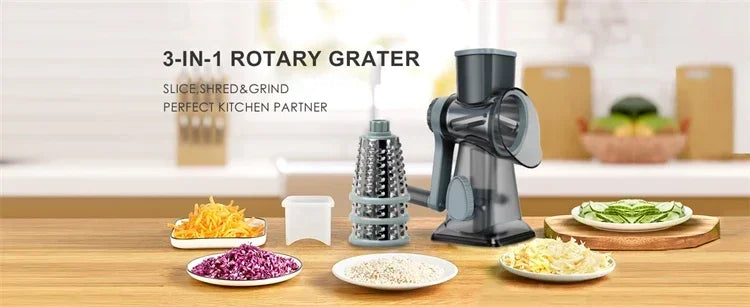 2026 3-in-1 Rotary Cheese Grater Multifunctional Manual Veg Slicer Nut Grinder Kitchen Essential Tool