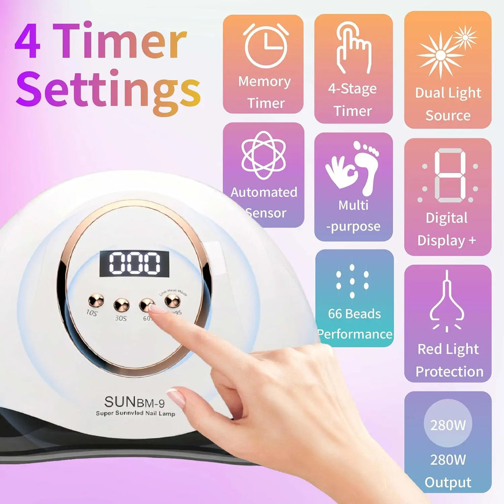 LED Nail Lamp For Manicure 280W Nail Dryer Machine UV Drying Lamp For Curing UV Gel Nail Polish With Motion Sensing LCD Display