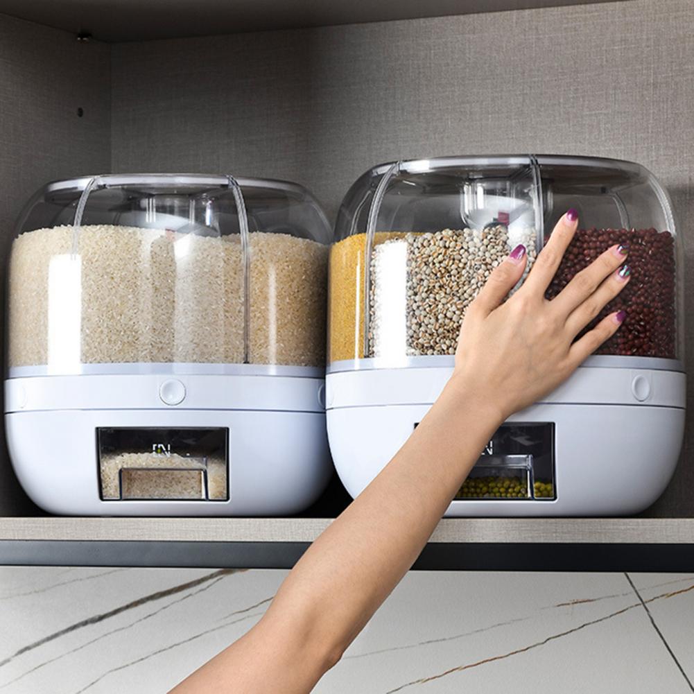Storage Holder Large Capacity One Button Opening Rotating Good Sealing Food Grade Storage Detailed Division Design Grain Jar