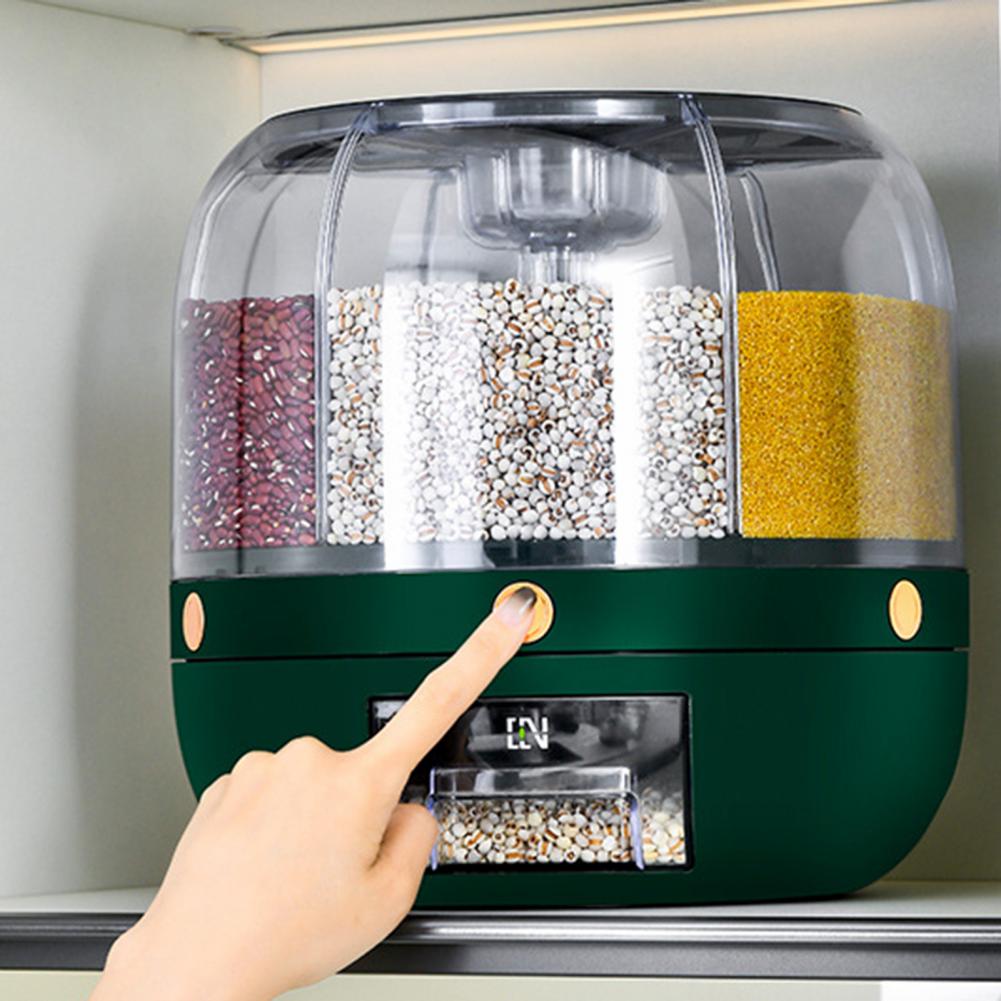 Storage Holder Large Capacity One Button Opening Rotating Good Sealing Food Grade Storage Detailed Division Design Grain Jar