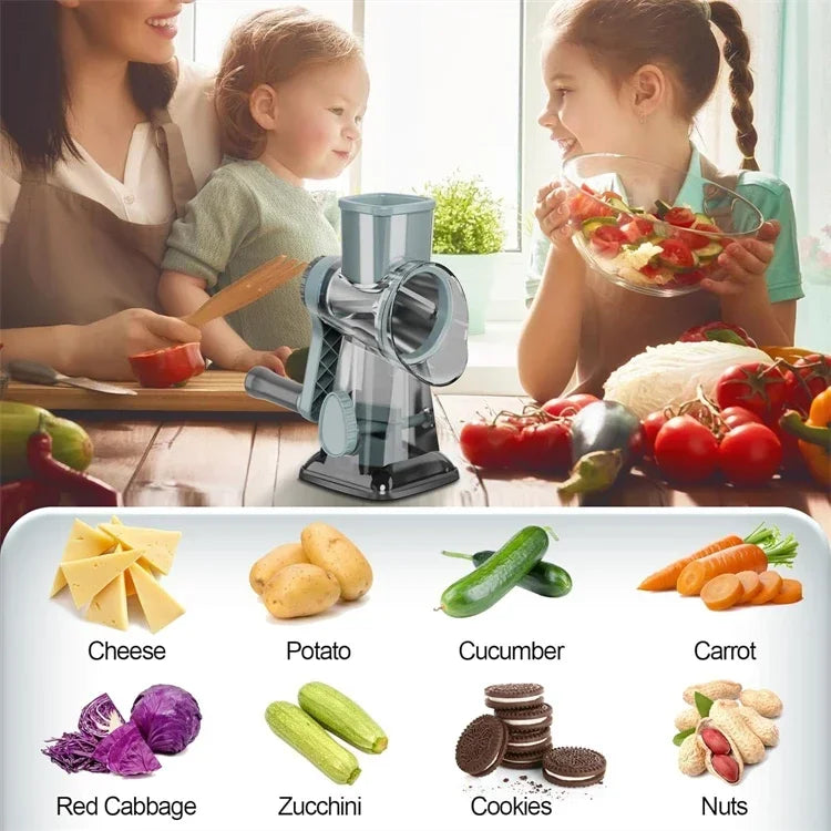 2026 3-in-1 Rotary Cheese Grater Multifunctional Manual Veg Slicer Nut Grinder Kitchen Essential Tool