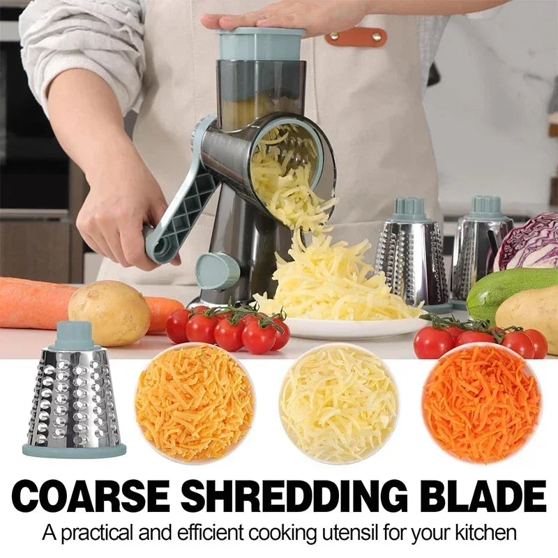 2026 3-in-1 Rotary Cheese Grater Multifunctional Manual Veg Slicer Nut Grinder Kitchen Essential Tool