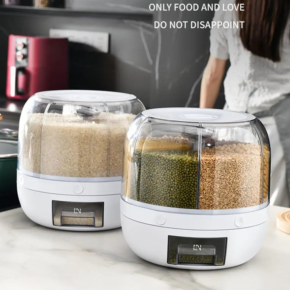Storage Holder Large Capacity One Button Opening Rotating Good Sealing Food Grade Storage Detailed Division Design Grain Jar