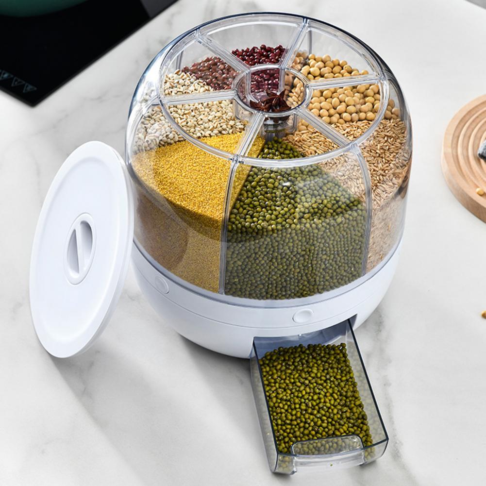 Storage Holder Large Capacity One Button Opening Rotating Good Sealing Food Grade Storage Detailed Division Design Grain Jar