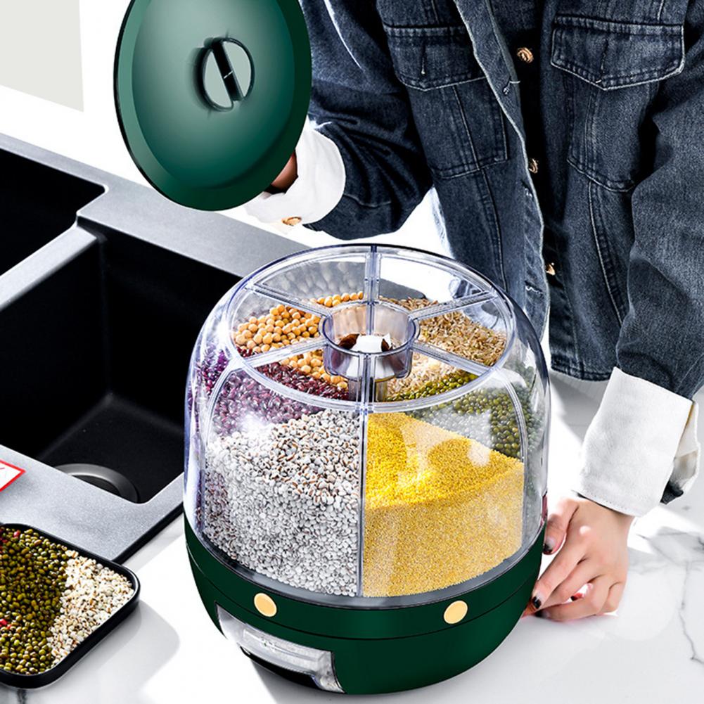 Storage Holder Large Capacity One Button Opening Rotating Good Sealing Food Grade Storage Detailed Division Design Grain Jar