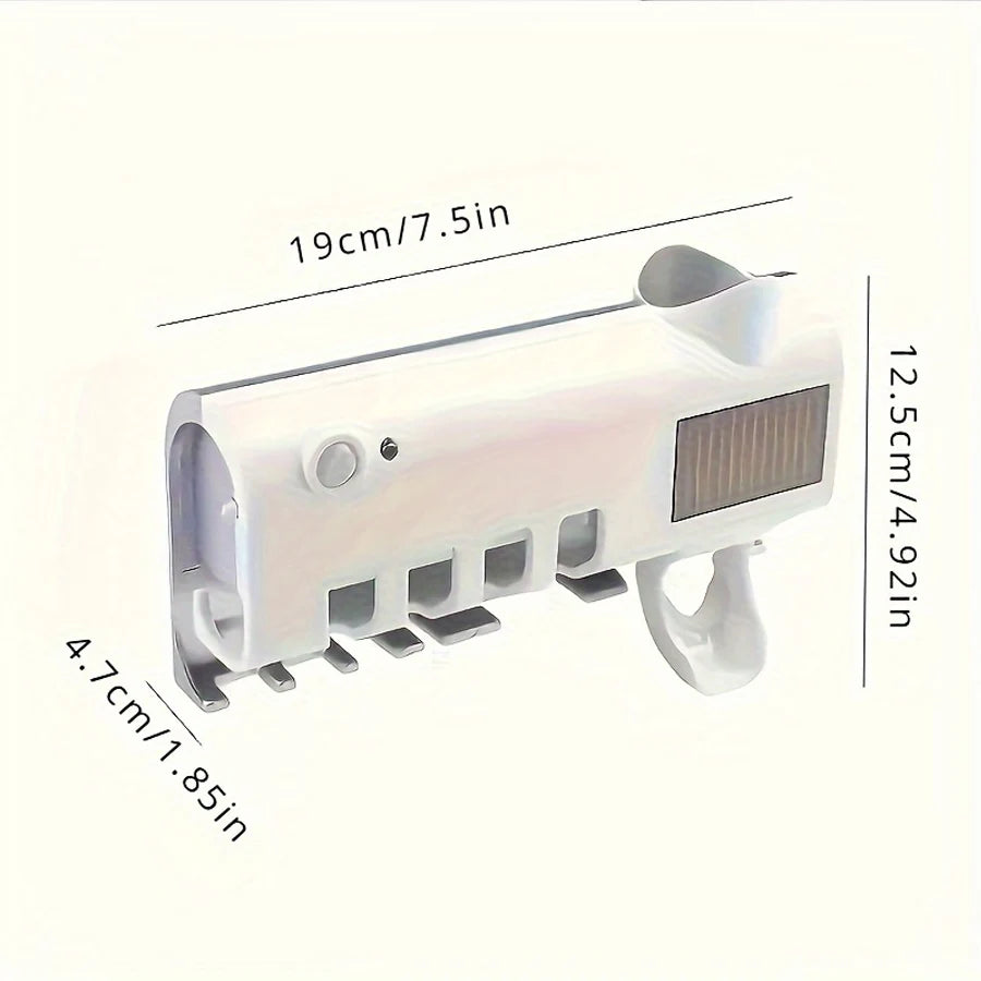 3-in-1 Electric Blue Light Disinfection Toothbrush Holder with Toothpaste Dispenser, Wall-Mounted No-Drill USB Charging
