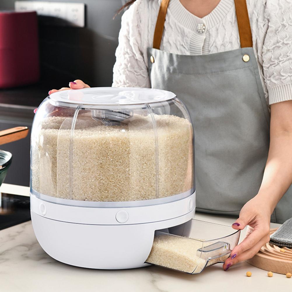 Storage Holder Large Capacity One Button Opening Rotating Good Sealing Food Grade Storage Detailed Division Design Grain Jar