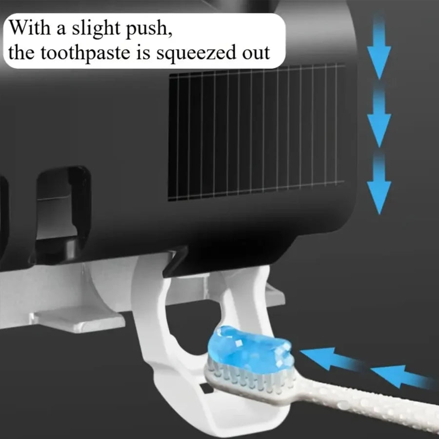 3-in-1 Electric Blue Light Disinfection Toothbrush Holder with Toothpaste Dispenser, Wall-Mounted No-Drill USB Charging