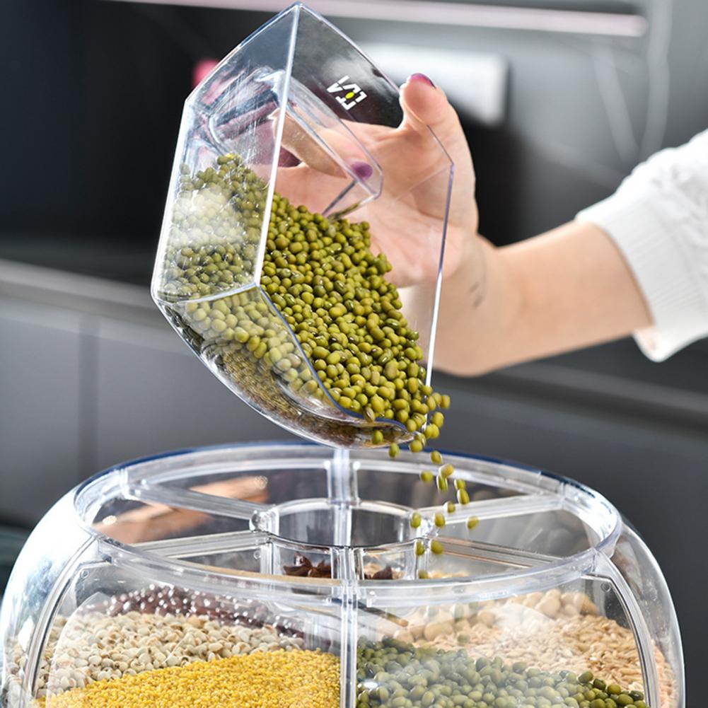 Storage Holder Large Capacity One Button Opening Rotating Good Sealing Food Grade Storage Detailed Division Design Grain Jar