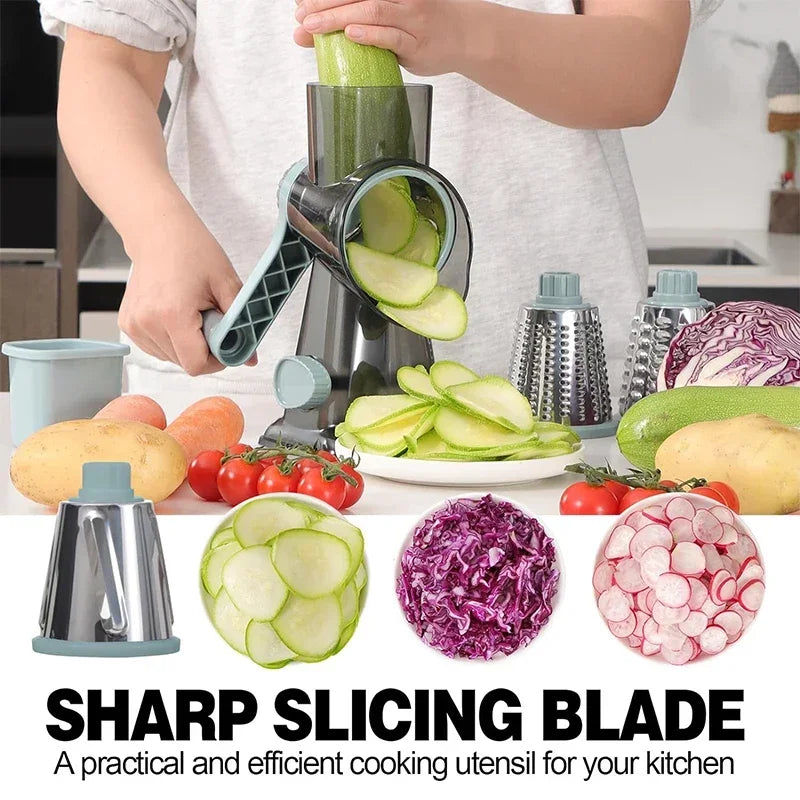 2026 3-in-1 Rotary Cheese Grater Multifunctional Manual Veg Slicer Nut Grinder Kitchen Essential Tool