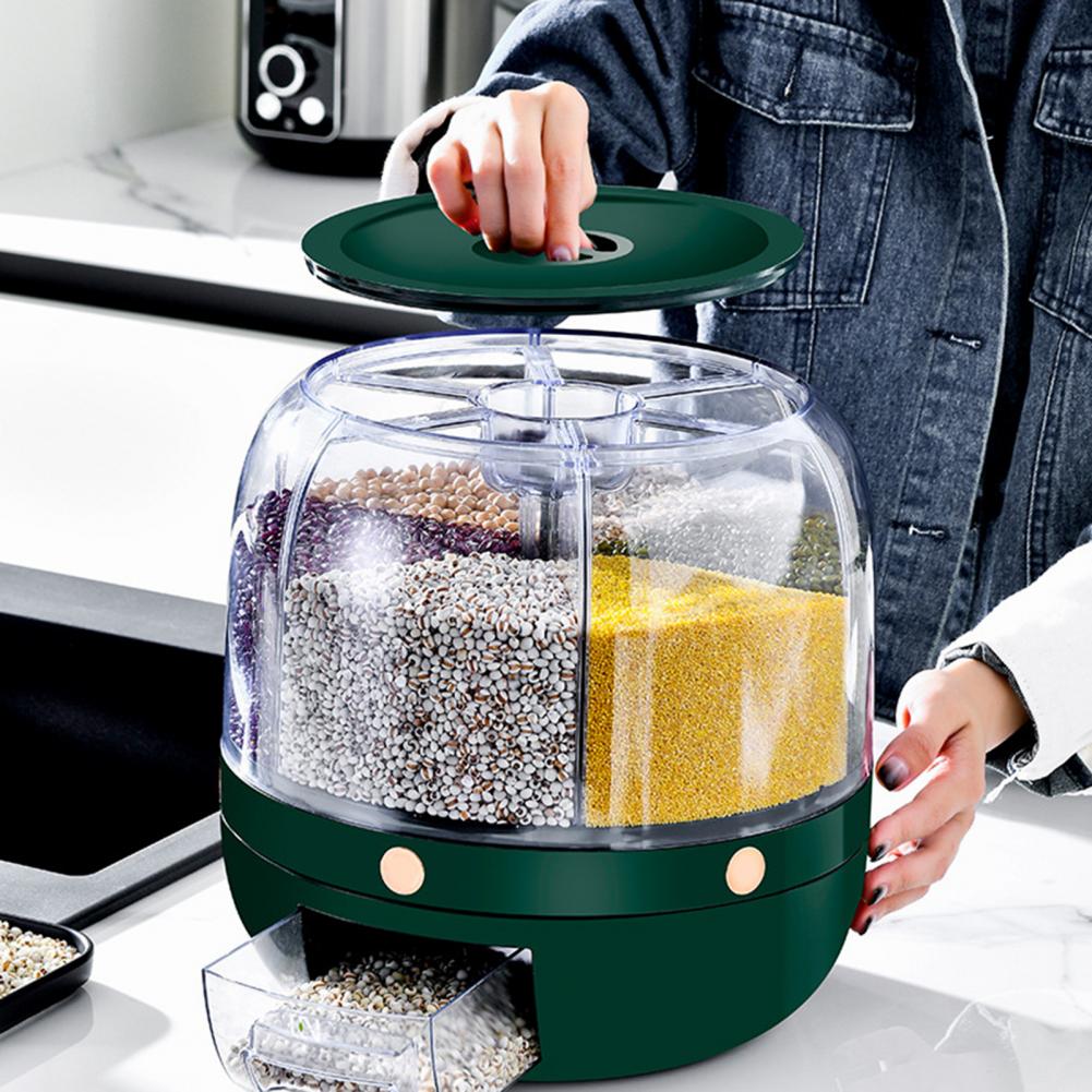 Storage Holder Large Capacity One Button Opening Rotating Good Sealing Food Grade Storage Detailed Division Design Grain Jar